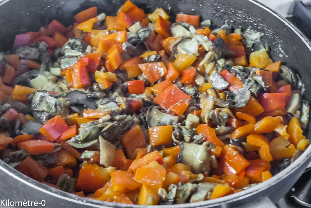 Poulet rôti, courgettes aux épices, châtaignes et cèpes aux poivrons - Étape 5