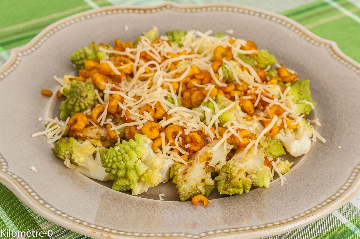 Photo de recette de chou, chou romanesco, crevettes, facile, fromage, rapide, léger, Kilomètre-0, blog de cuisine réalisée à partir de produits de saison et issus de circuits courts