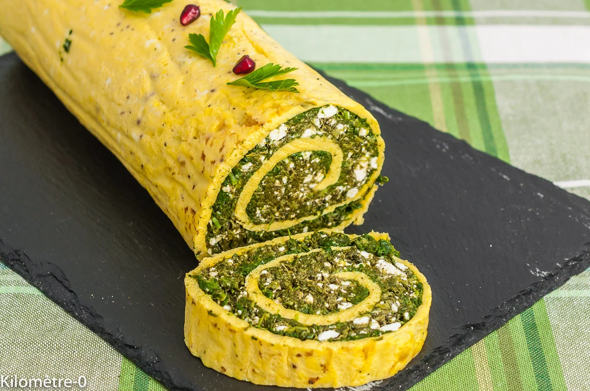 Photo de recette de, omelette roulée, légumes, épinards, fêta, végétarien, fromage, oeufs, bio, facile, Kilomètre-0, blog de cuisine réalisée à partir de produits de saison et issus de circuits courts