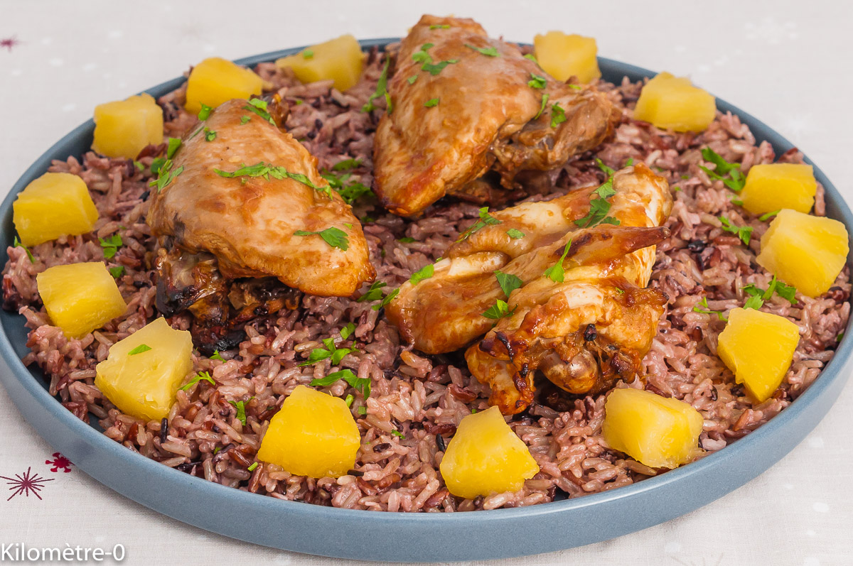 Photo de recette de poulet, huli-huli, riz, lait de coco, noix de coco, poulet rôti, marinade, cuisine du monde, américaine, hawaïenne, Hawaï, facile, Kilomètre-0, blog de cuisine réalisée à partir de produits de saison et issus de circuits courts