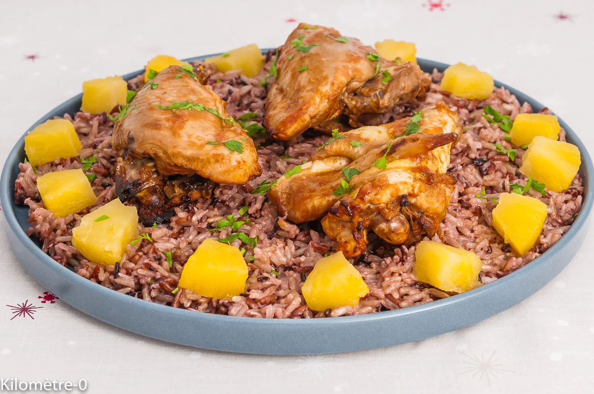 Photo de recette de poulet, huli-huli, riz, lait de coco, noix de coco, poulet rôti, marinade, cuisine du monde, américaine, hawaïenne, Hawaï, facile, Kilomètre-0, blog de cuisine réalisée à partir de produits de saison et issus de circuits courts