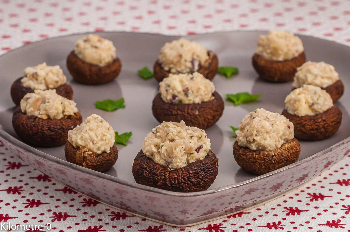 Photo de recette de champignons, farcis, rillettes, marines, apéro, végétarien, vegan, tofu, haricots blancs, économique, bio, Kilomètre-0, blog de cuisine réalisée à partir de produits de saison et issus de circuits courts
