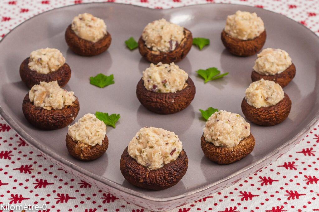 Champignons farcis aux rillettes marines (apéro vegan)