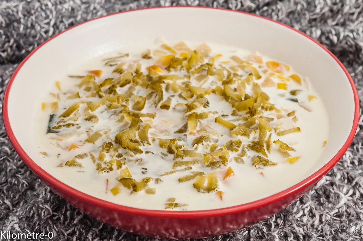 Photo de recette de soupe, cornichons, légumes, soupe polonaise, facile, rapide, bio, cuisine du monde, Pologne, cuisine européenne, Kilomètre-0, blog de cuisine réalisée à partir de produits de saison et issus de circuits courts