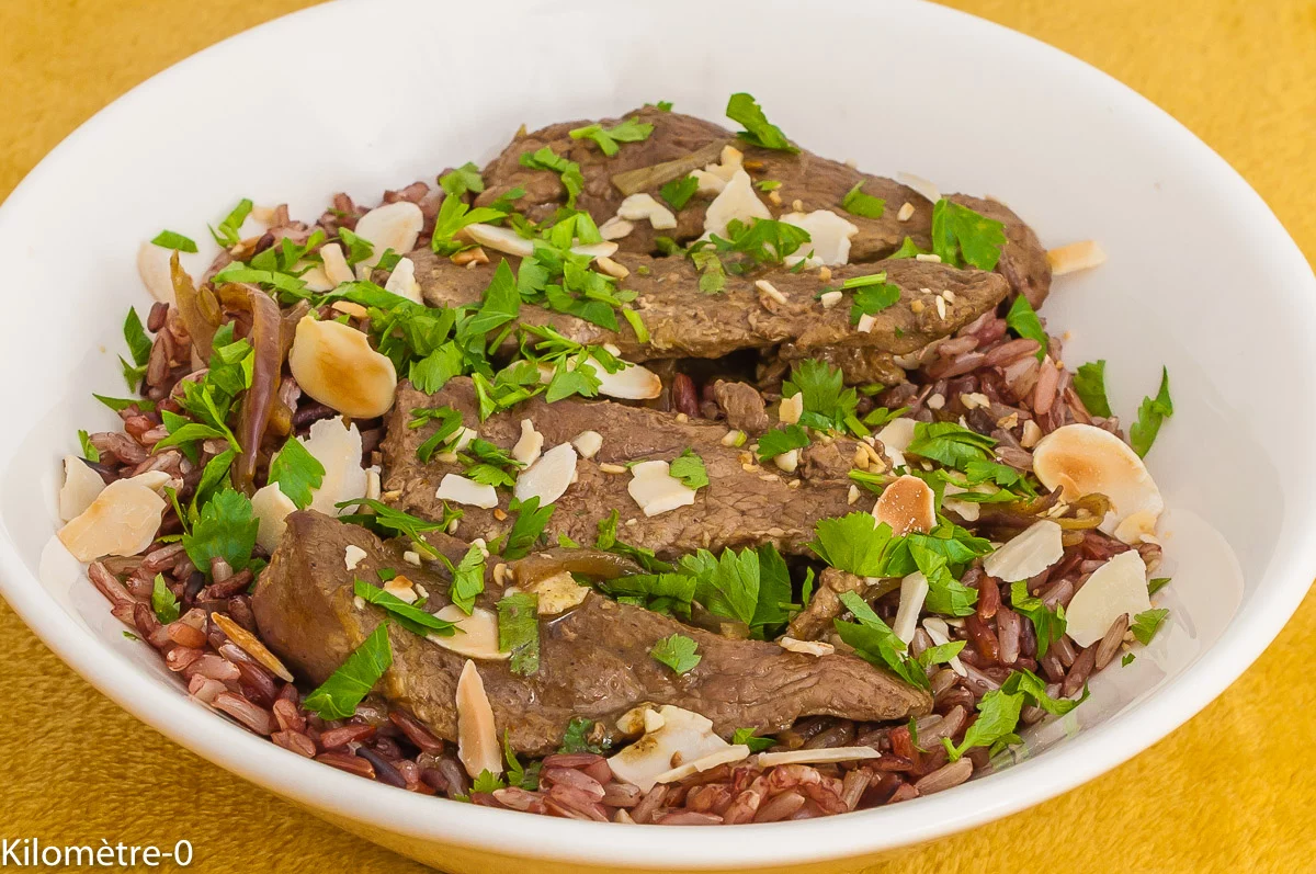 Photo de recette de sauté de canard, volaille, canard, épices, ras-el-hanout, fenouil , riz,amandes, cuisine marocaine, cuisine facile, cuisine du monde, Kilomètre-0, blog de cuisine réalisée à partir de produits de saison et issus de circuits courts
