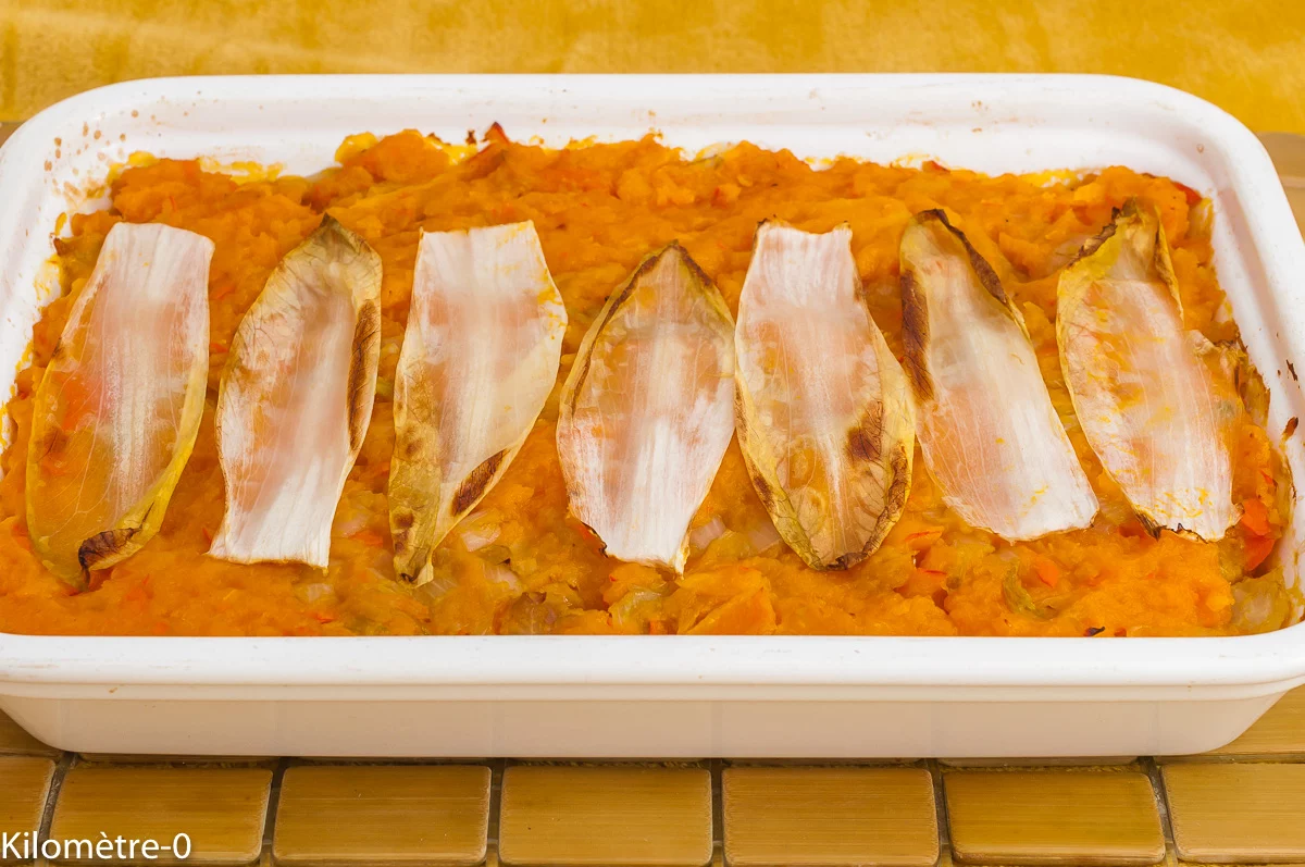 Photo de recette de gratin, endives, potimarron, butternut, courge, facile, végétarien, bio, healthy, léger, Kilomètre-0, blog de cuisine réalisée à partir de produits de saison et issus de circuits courts