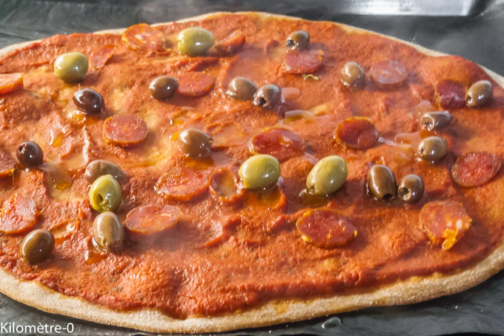 Pizza aux épinards, chorizo et olives - Étape 9