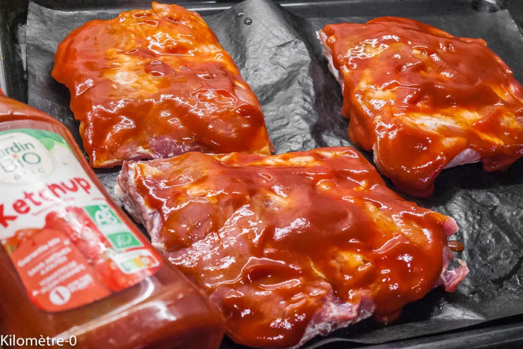 Travers de porc au four recouvert juste de ketchup, purée de patates douces - Étape 1