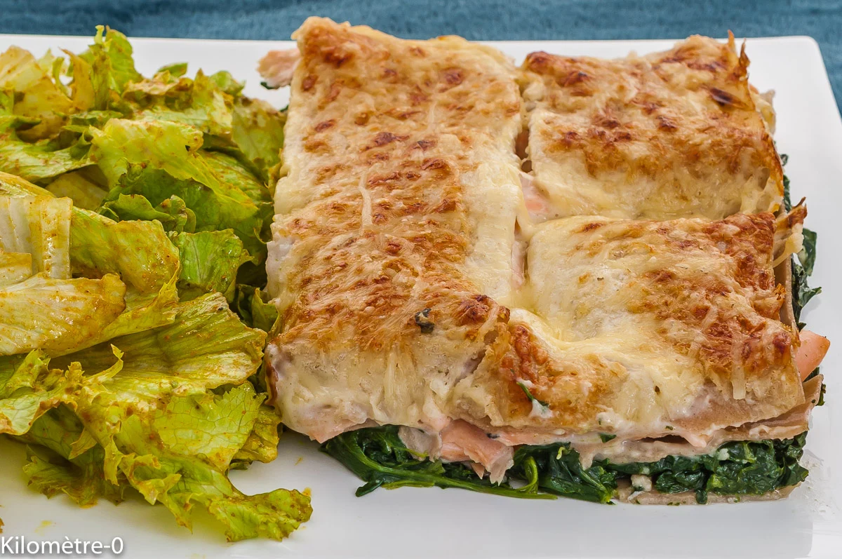 Photo de recette de lasagnes, pâte, saumon, épinards, facile, Kilomètre-0, blog de cuisine réalisée à partir de produits de saison et issus de circuits courts
