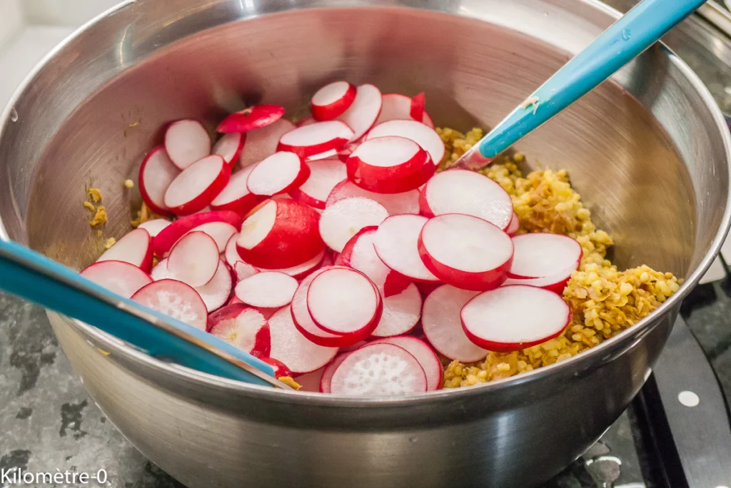 Salade de millet aux légumes de printemps (asperges vertes, radis) - Étape 8
