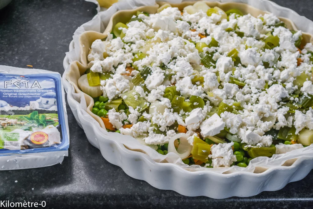 Tarte aux petits pois, poireaux, carottes et fêta - Étape 8