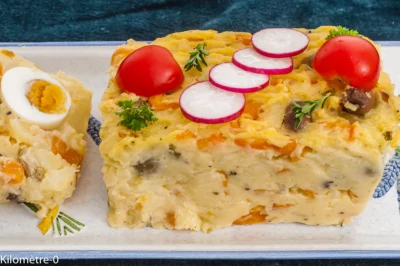 Photo de recette de terrine, pomme de terre, oeufs, oeufs durs, végétarien, bio, été, Kilomètre-0, blog de cuisine réalisée à partir de produits de saison et issus de circuits courts