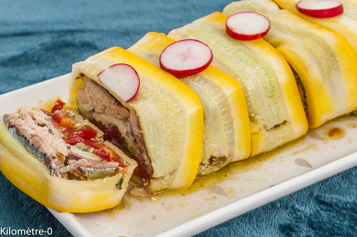 Photo de recette de terrine, été, légumes, poissons, courgettes, sardines, tomates,pesto, facile, basilic, Kilomètre-0, blog de cuisine réalisée à partir de produits de saison et issus de circuits courts