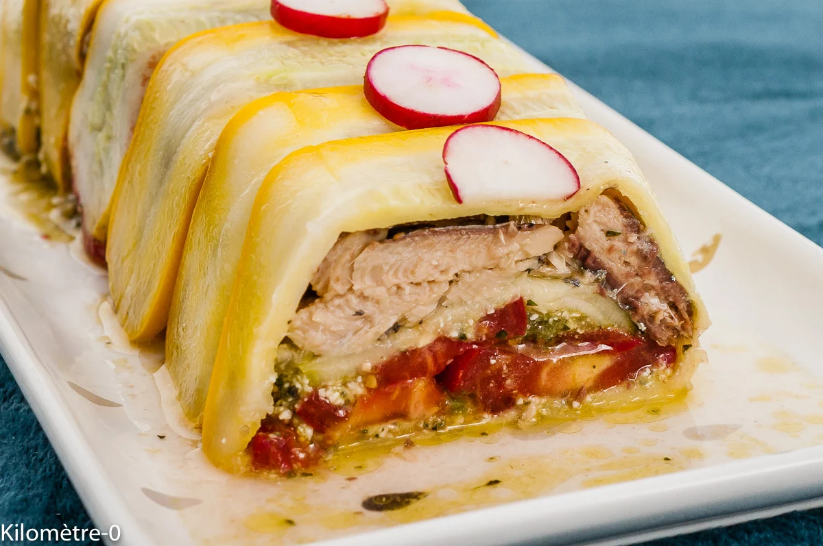 Photo de recette de terrine, été, légumes, poissons, courgettes, sardines, tomates,pesto, facile, basilic, Kilomètre-0, blog de cuisine réalisée à partir de produits de saison et issus de circuits courts