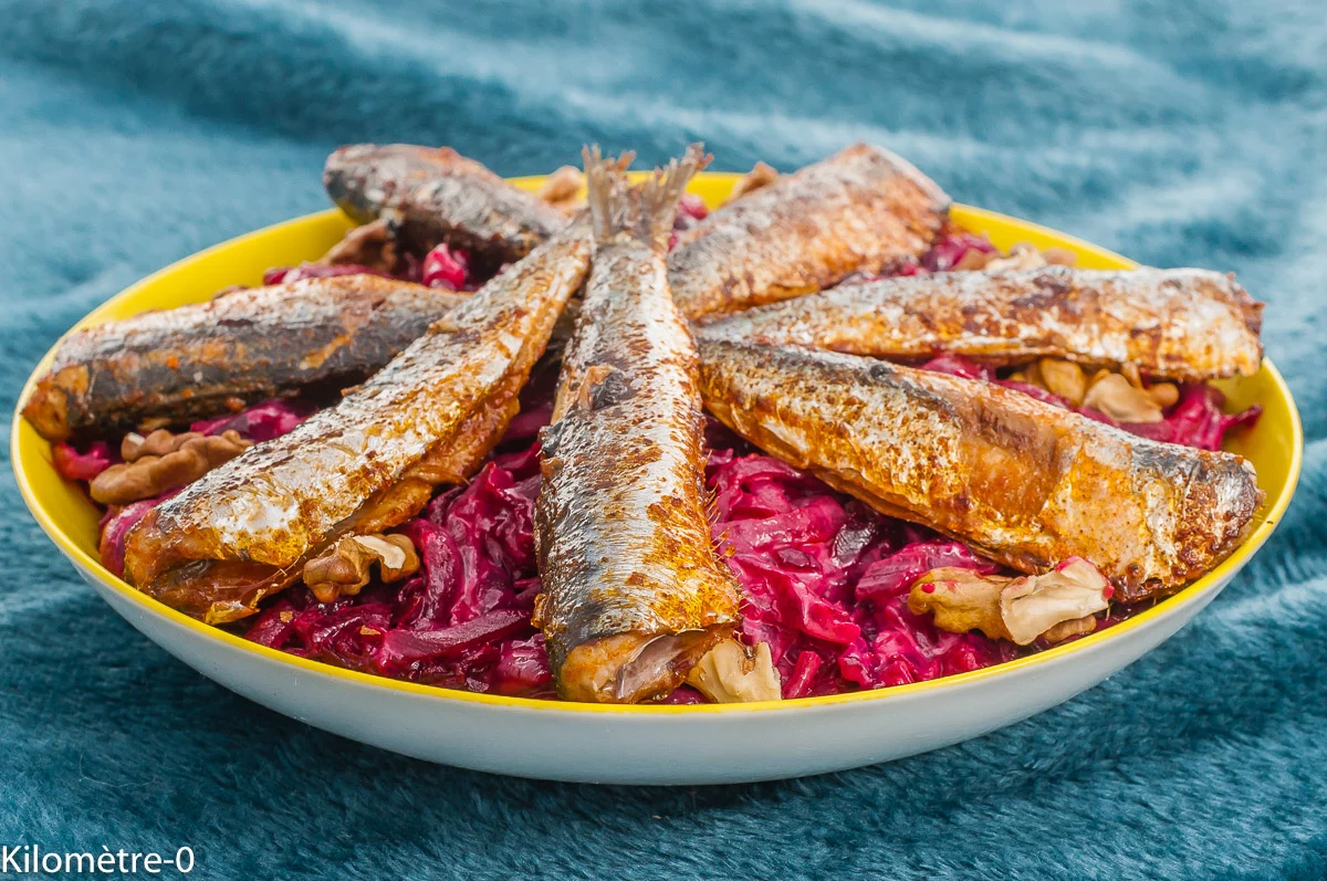 Photo de recette slave, européenne, du monde, polonaise, betteraves rouges, mayonnaise, noix , paprika, sardines, facile, Kilomètre-0, blog de cuisine réalisée à partir de produits de saison et issus de circuits courts