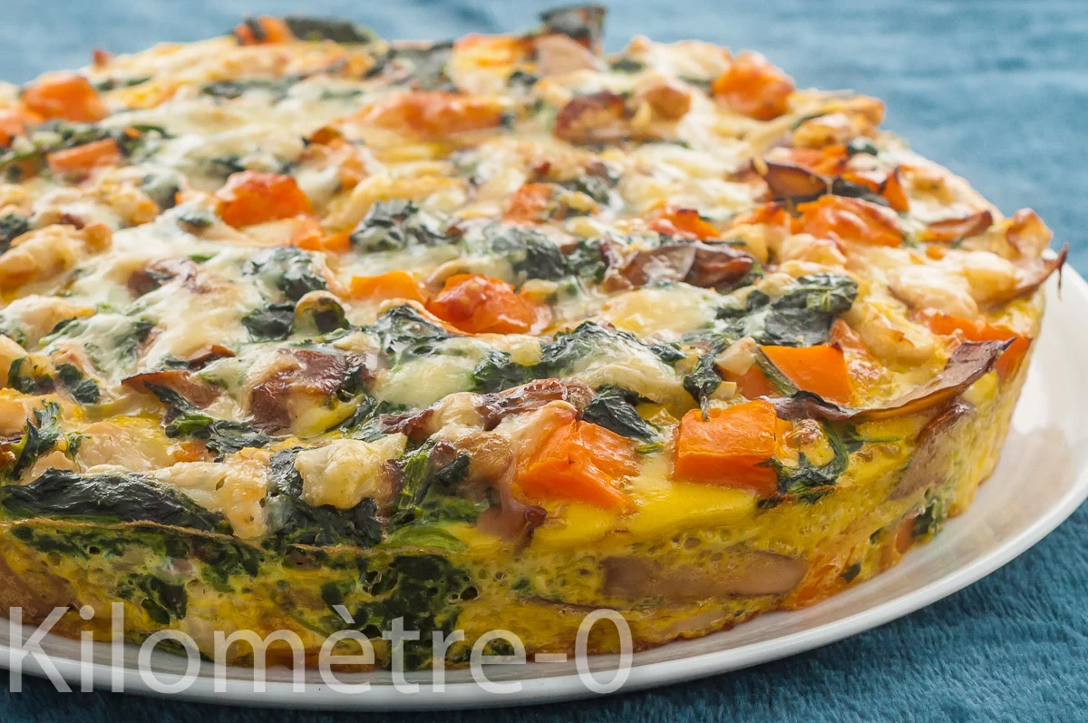 Photo de recette de gâteau, salé, omelette, four, épinards, patate douce, haricots blancs, cèpes, facile, bio, Kilomètre-0, blog de cuisine réalisée à partir de produits de saison et issus de circuits courts