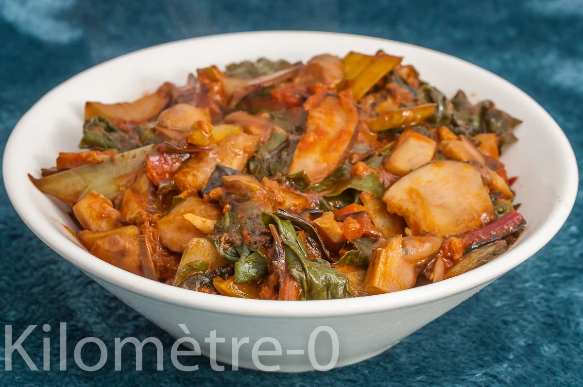Photo de recette de poêlée , automne, hiver, blettes, légumes, végétarien, léger, cèpes, Kilomètre-0, blog de cuisine réalisée à partir de produits de saison et issus de circuits courts
