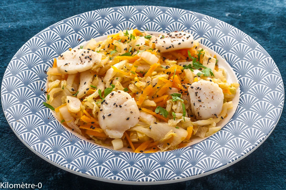 Photo de recette de chou chinois, chou, carottes, saint-jacques, hiver, automnre, healthy, four vapeur, Kilomètre-0, blog de cuisine réalisée à partir de produits de saison et issus de circuits courts