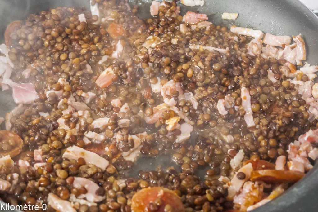 Lentilles aux haricots blancs, épinards et lardons - Étape 8