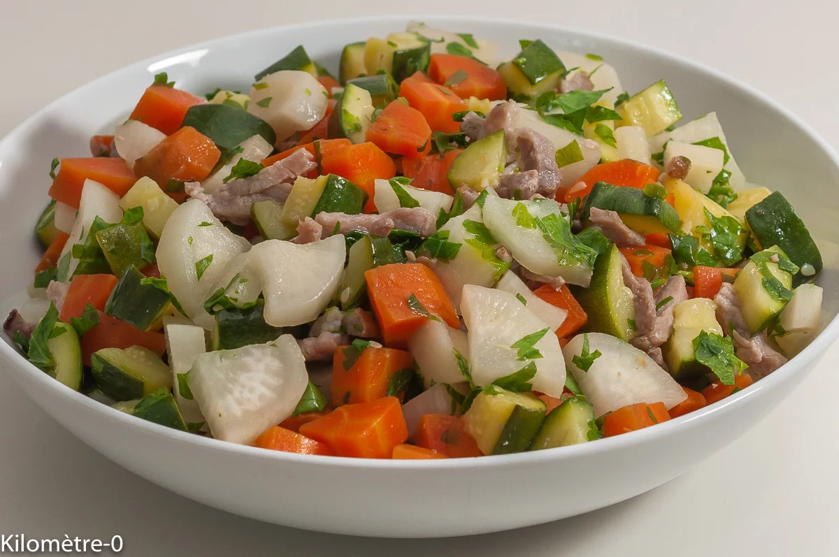 Photo de recette de poêlée, radis noirs, courgettes, carottes, lardons, bio, facile, printemps, hiver, automne, sain, Kilomètre-0, blog de cuisine réalisée à partir de produits de saison et issus de circuits courts