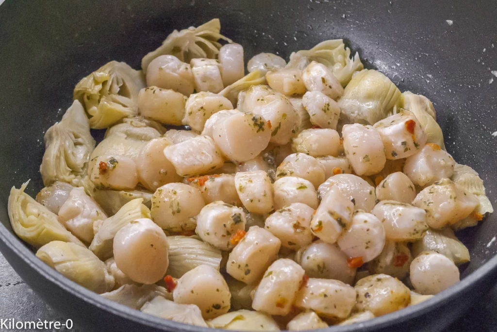 Noix de pétoncles tomate romarin aux artichauts - Étape 3