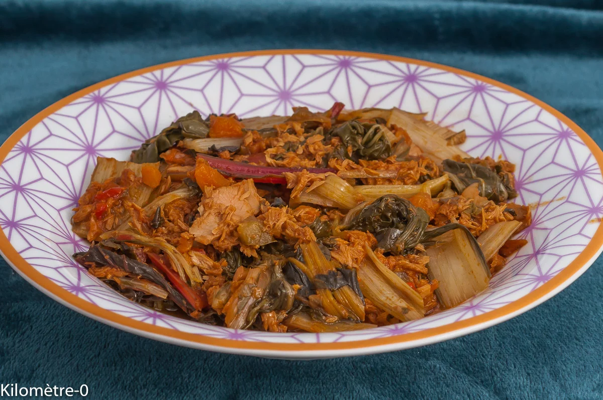 Photo de recette de blettes , cardes, bettes, thon à la catalane, thon, conserve, rapide, facile, healthy , très facile, Kilomètre-0, blog de cuisine réalisée à partir de produits de saison et issus de circuits courts