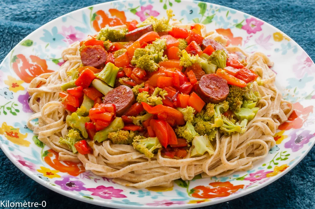 Pâtes aux poivrons, brocolis, chorizo et emmental - Étape 8