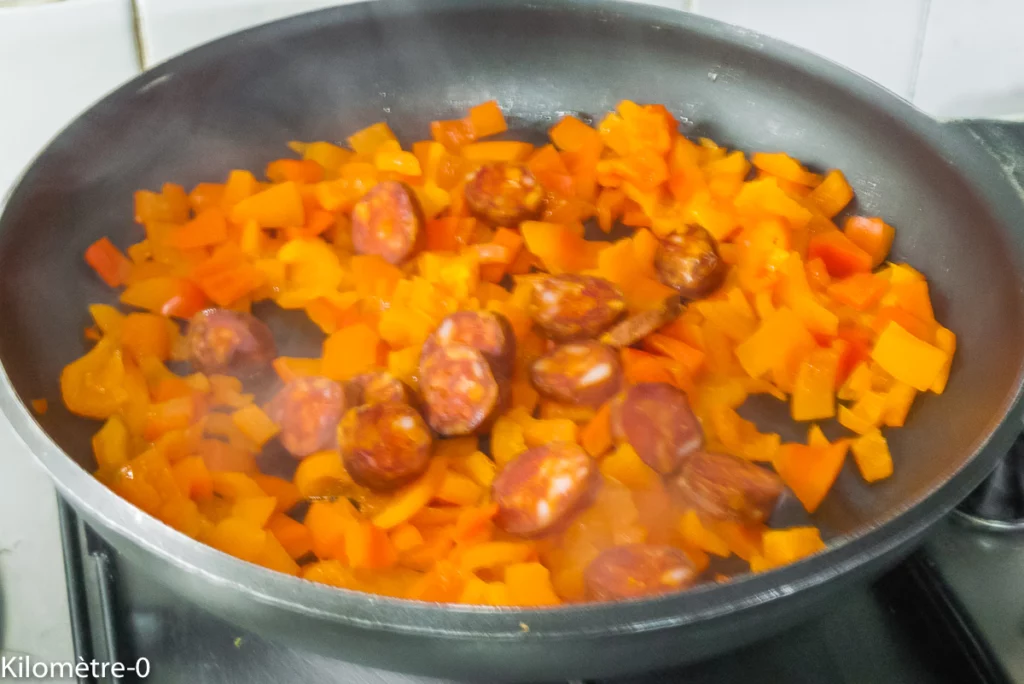 Pâtes aux poivrons, brocolis, chorizo et emmental - Étape 3