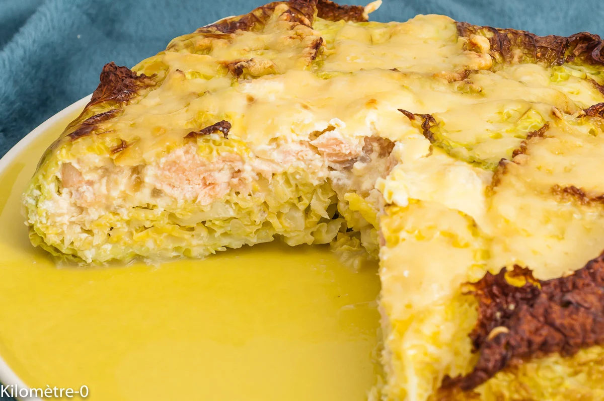 Photo de recette de tarte, gâteau, tourte, chou frisé, chou, légumes, poisson, saumon, facile, automne, hiver, Kilomètre-0, blog de cuisine réalisée à partir de produits de saison et issus de circuits courts