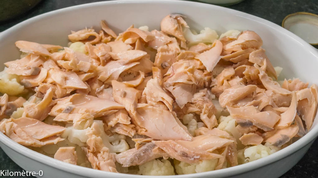 Gratin de chou fleur au saumon, sauce aurore - Étape 5
