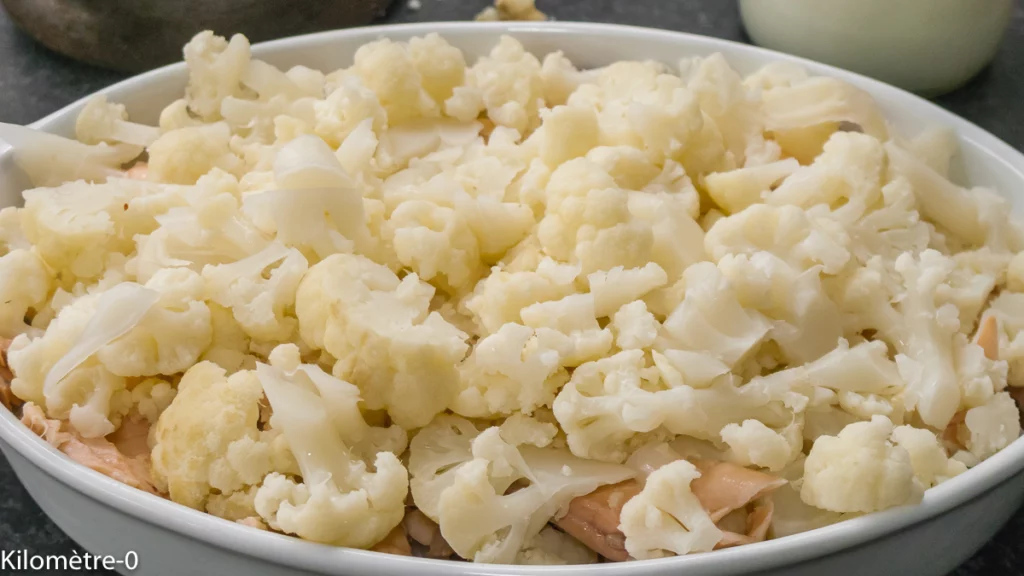 Gratin de chou fleur au saumon, sauce aurore - Étape 6
