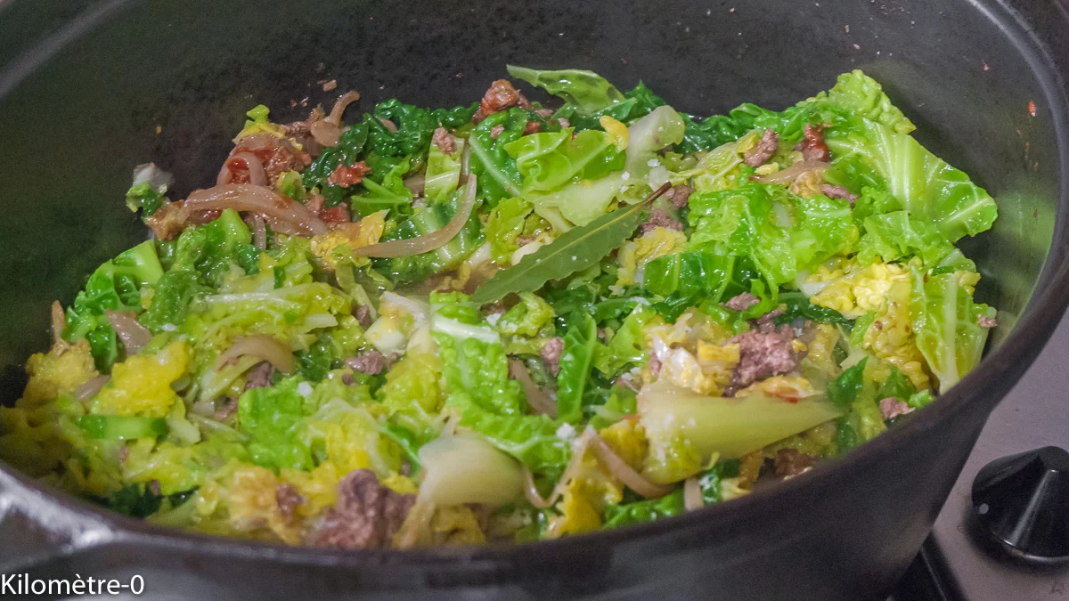 Photo de recette de chou vert, choup pommé, chou blanc, chou frisé, boeuf, mijoté, automne, hiver, bio, facile, Kilomètre-0, blog de cuisine réalisée à partir de produits de saison et issus de circuits courts