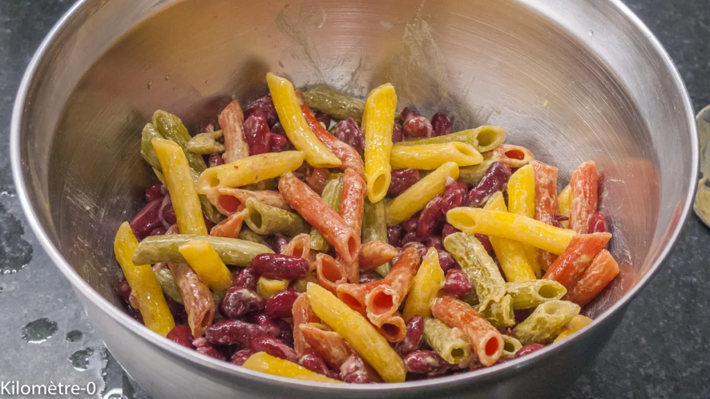 Salade de pâtes de maïs, haricots rouges, patates douces aux oeufs - Étape 6