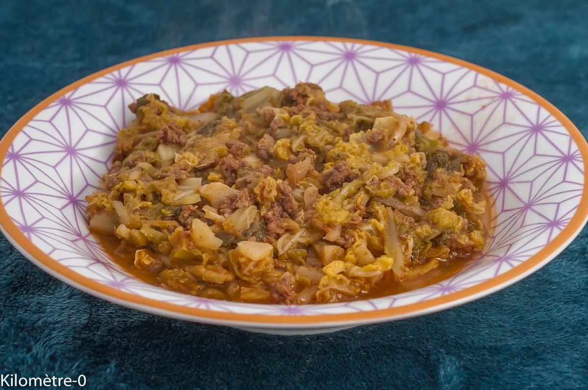 Photo de recette de chou vert, choup pommé, chou blanc, chou frisé, boeuf, mijoté, automne, hiver, bio, facile, Kilomètre-0, blog de cuisine réalisée à partir de produits de saison et issus de circuits courts