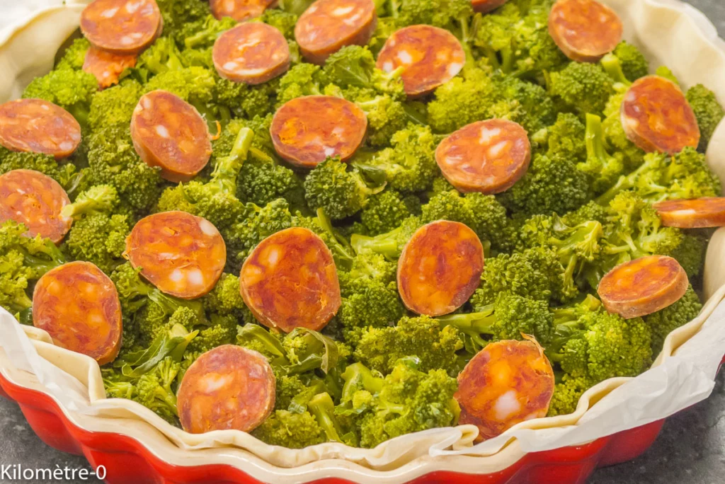 Tarte au brocolis, chorizo et fromage - Étape 3