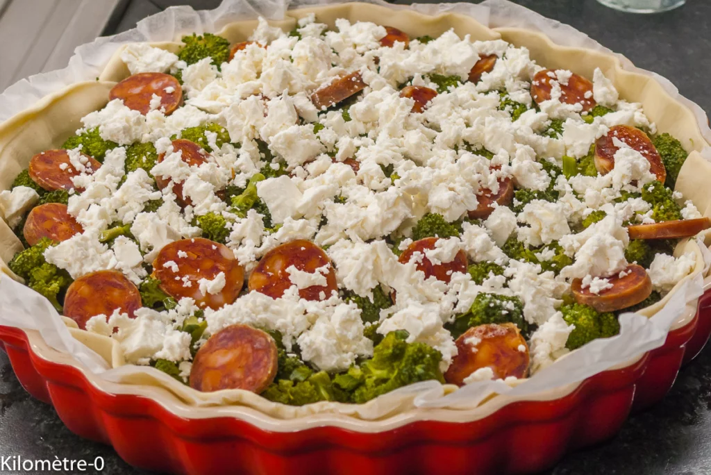 Tarte au brocolis, chorizo et fromage - Étape 4