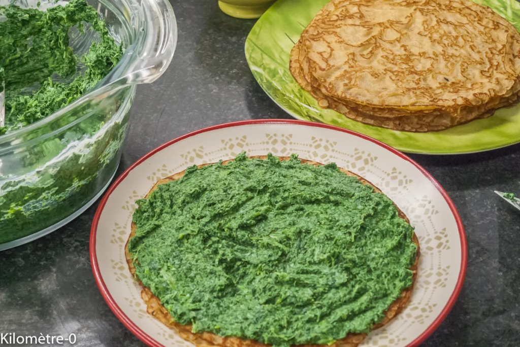 Gâteau de crêpes salées aux épinards et à la crème de pois chiches - Étape 7