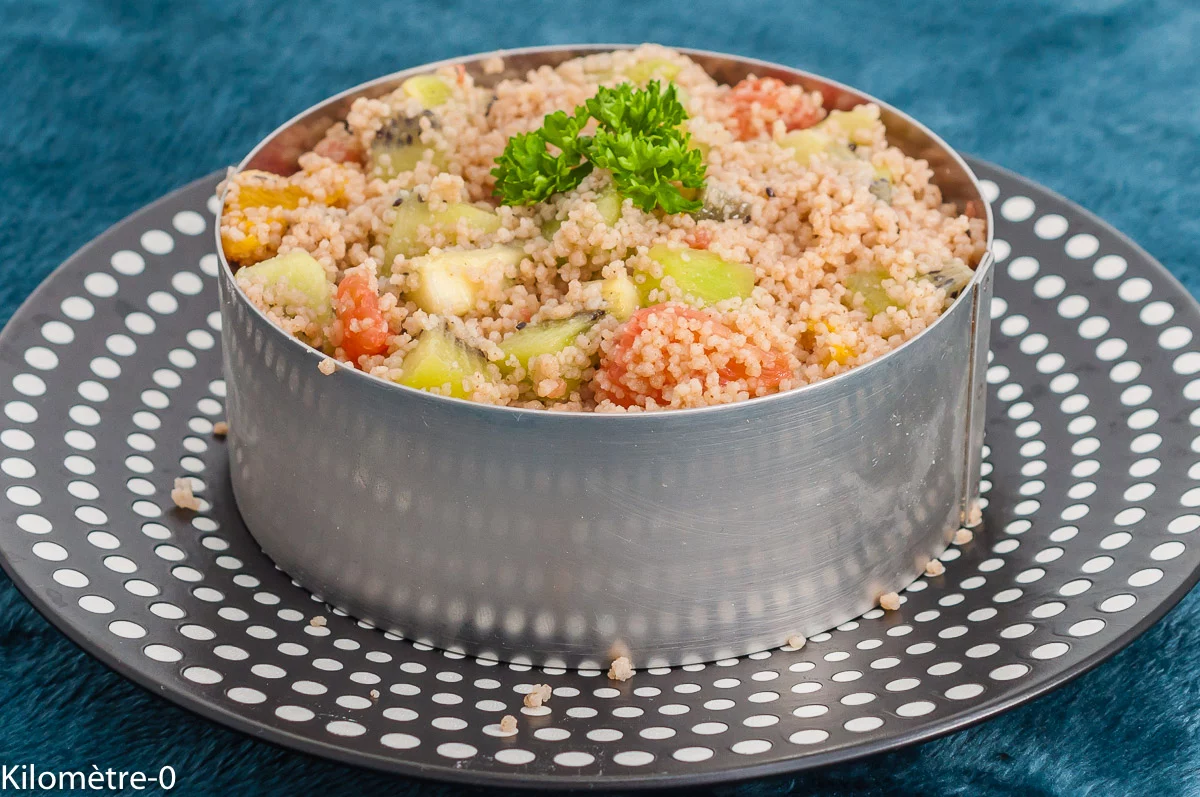 Photo de recette de taboulé, entrée, sarrasin, agrumes, kiwis, pamplemousse, pomelo, orange, miel, facile, entrée, végétarien, persil, frais, léger, bio, Kilomètre-0, blog de cuisine réalisée à partir de produits de saison et issus de circuits courts