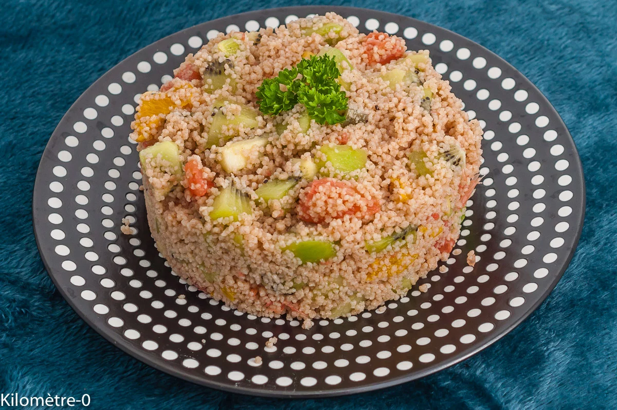 Photo de recette de taboulé, entrée, sarrasin, agrumes, kiwis, pamplemousse, pomelo, orange, miel, facile, entrée, végétarien, persil, frais, léger, bio, Kilomètre-0, blog de cuisine réalisée à partir de produits de saison et issus de circuits courts