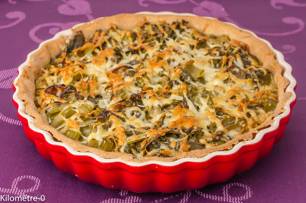 Photo de recette de tarte, quiche, céleri branche, légumes, hiver, facile, végétarien, Kilomètre-0, blog de cuisine réalisée à partir de produits de saison et issus de circuits courts