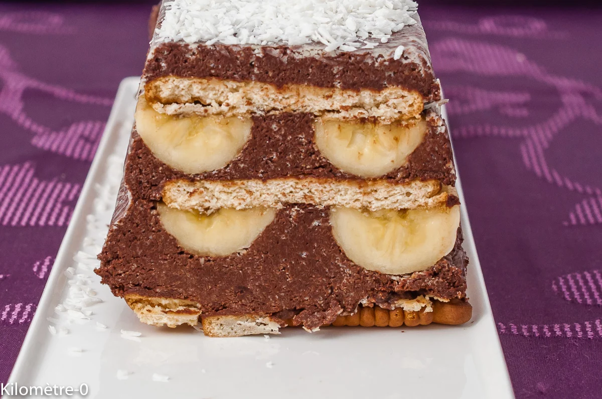 Photo de recette de dessert, gâteau, entremets, chocolat, banane, petits beurre, terrine, sucré, cake, facile, fruits, automne, hiver, bio, Kilomètre-0, blog de cuisine réalisée à partir de produits de saison et issus de circuits courts