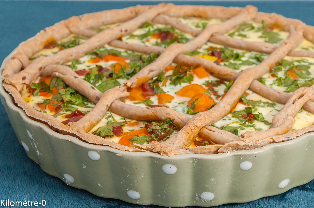 Photo de recette de tarte, tarte salée quiche, légumes, carottes, printemps, automne, Kilomètre-0, blog de cuisine réalisée à partir de produits de saison et issus de circuits courts