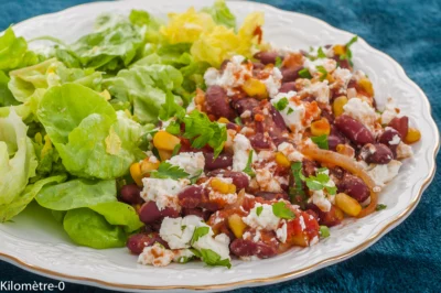 Photo de recette de Chili sin carne, haricots rouges, légumineuses,  maïs,  fêta, facile, rapide, mijoté, Kilomètre-0, blog de cuisine réalisée à partir de produits de saison et issus de circuits courts