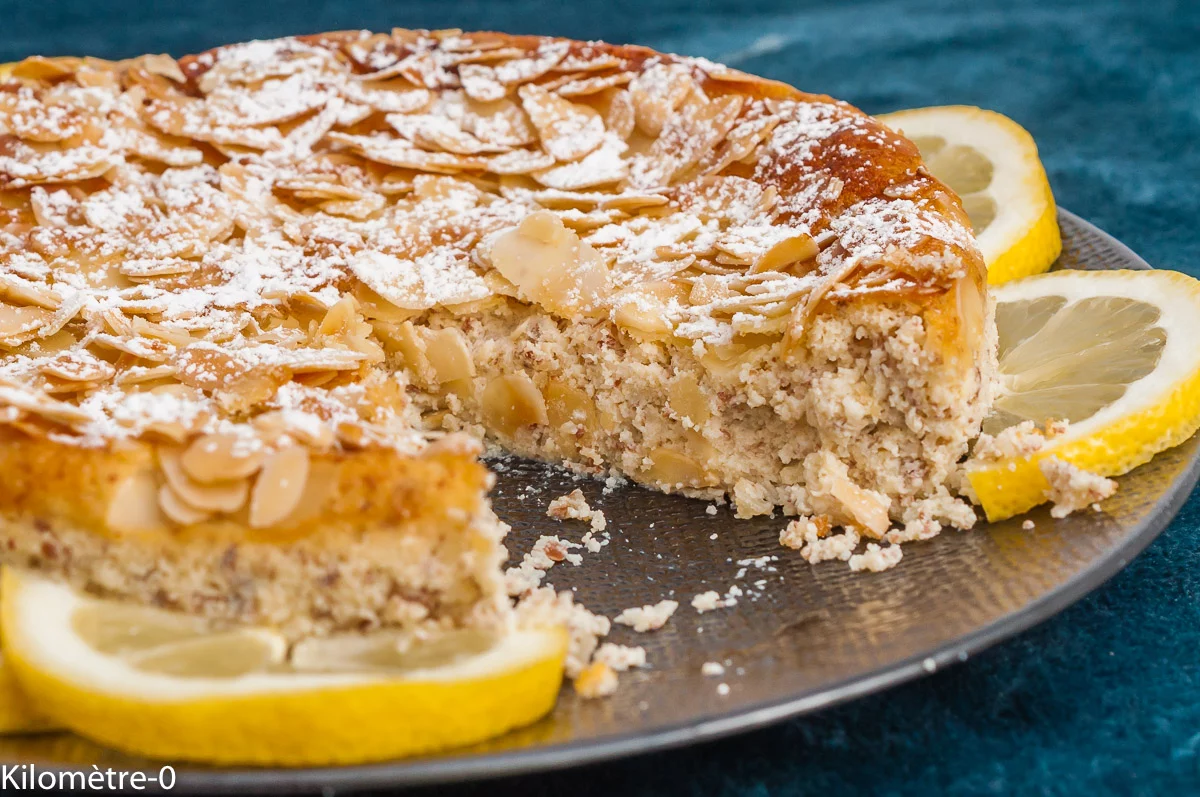 Photo de recette de gâteau, dessert, gâteau fromager, ricotta, agrumes, citron, amandes, bio, facile, healthy, Kilomètre-0, blog de cuisine réalisée à partir de produits de saison et issus de circuits courts
