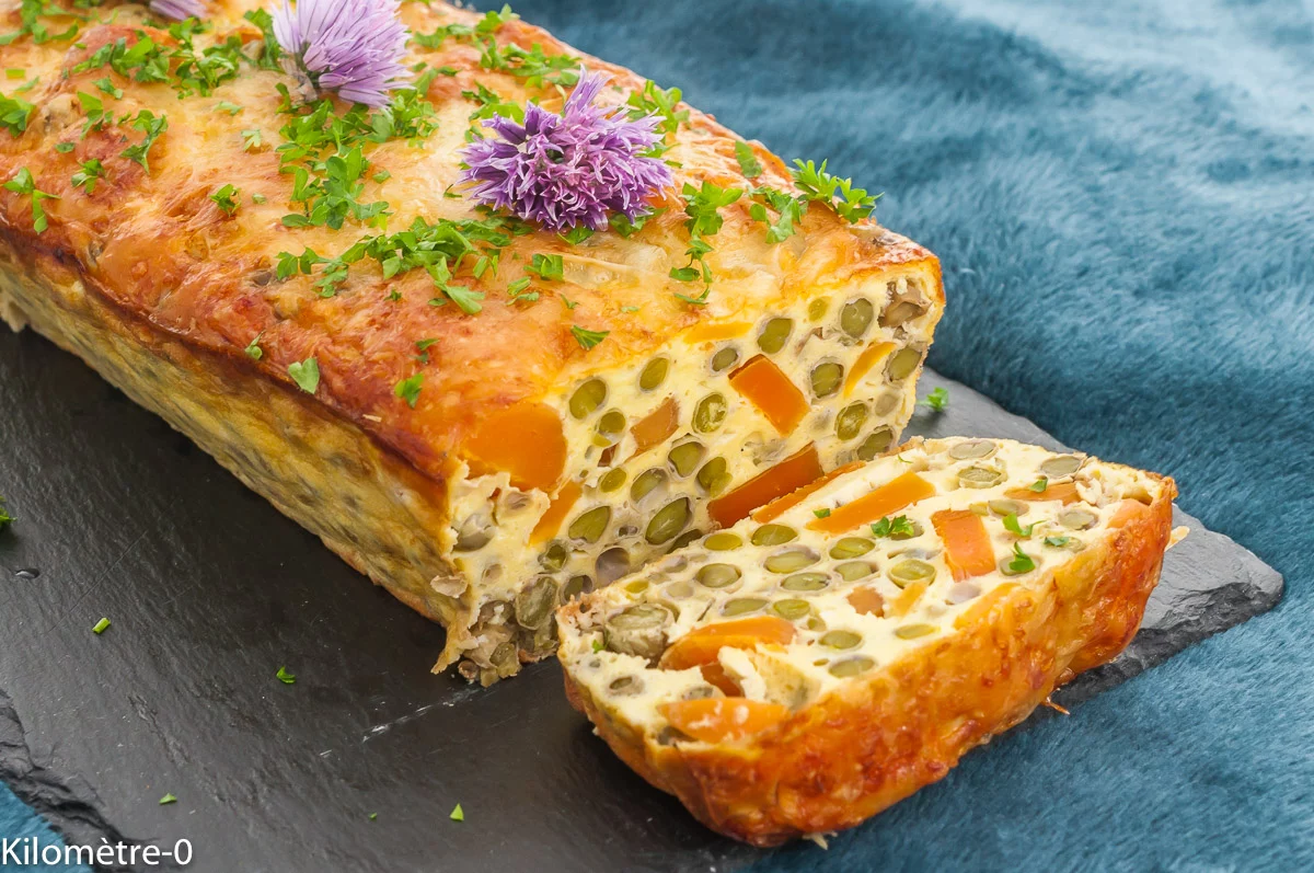 Photo de recette de terrine, petits pois, carottes, légumes, printemps, été, facile, léger, helathy, végétarien, oeufs, Kilomètre-0, blog de cuisine réalisée à partir de produits de saison et issus de circuits courts