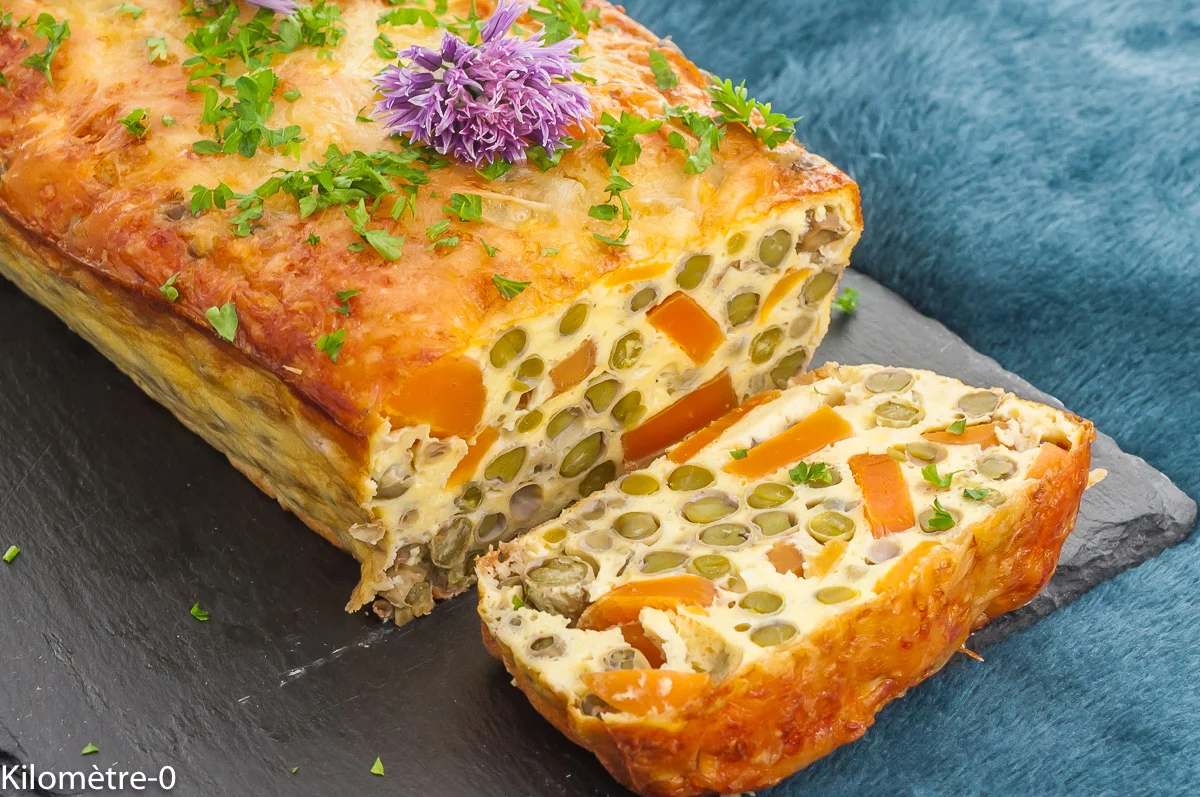 Photo de recette de terrine, petits pois, carottes, légumes, printemps, été, facile, léger, helathy, végétarien, oeufs, Kilomètre-0, blog de cuisine réalisée à partir de produits de saison et issus de circuits courts