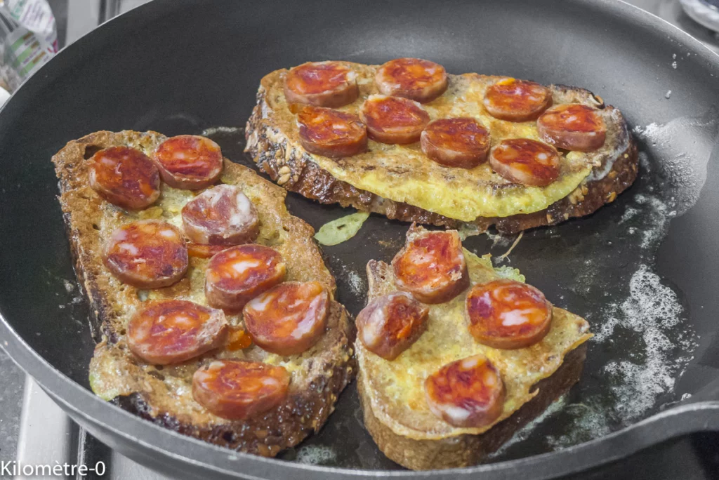 Pain perdu salé au chorizo et emmental - Étape 3
