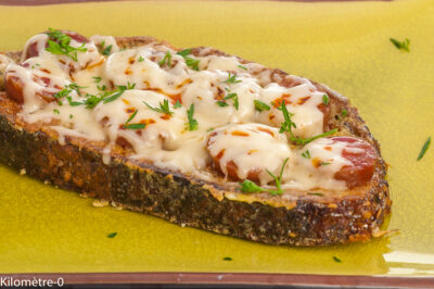 Photo de recette de pain perdu , tartine, salé,  chorizo, fromage, emmental, facile, rapide, économique, Kilomètre-0, blog de cuisine réalisée à partir de produits de saison et issus de circuits courts