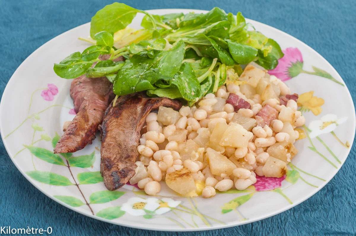 Photo de recette de canard, magret, aiguillettes de canard , légumineuses, haricots blancs , chou rave, facile, Kilomètre-0, blog de cuisine réalisée à partir de produits de saison et issus de circuits courts