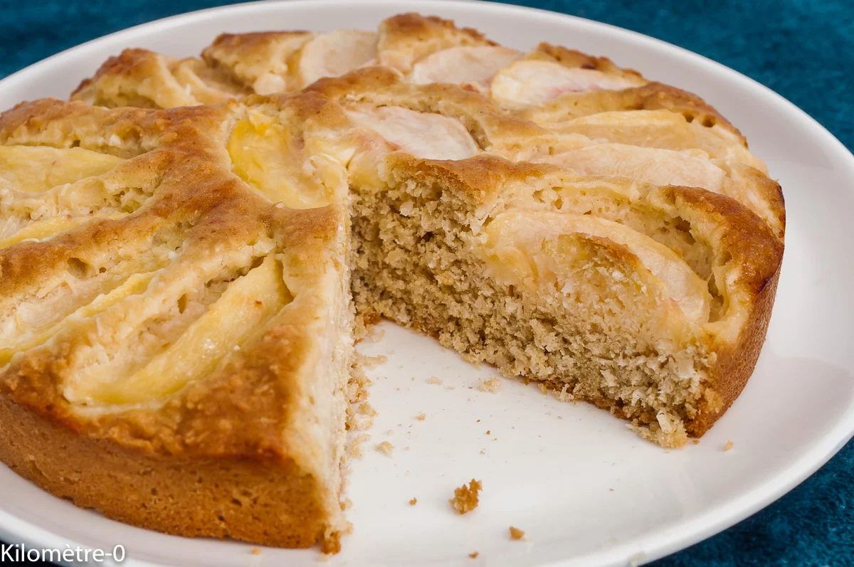 Photo de recette de dessert, fruits, fruits d'été, gâteau, pêche, noix de coco, facile, farine de riz, sans gluten, Kilomètre-0, blog de cuisine réalisée à partir de produits de saison et issus de circuits courts